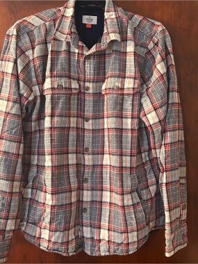 Marine Layer Cream and Red Plaid Button-Up